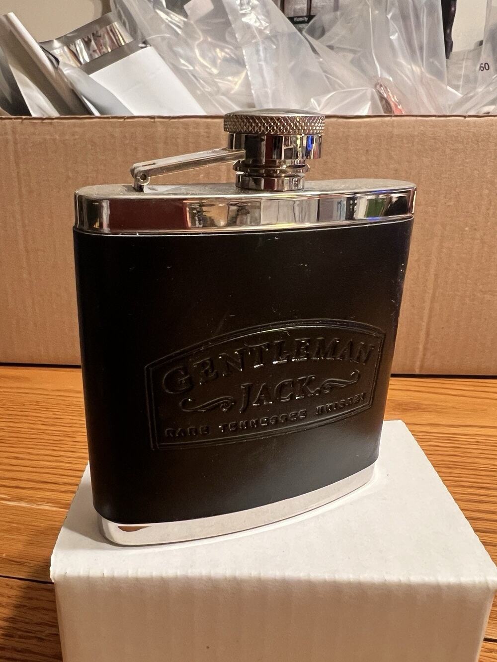 Jack Daniels Gentleman Jack leather wrapped 2011 Stainless Steel 5 oz. Flask